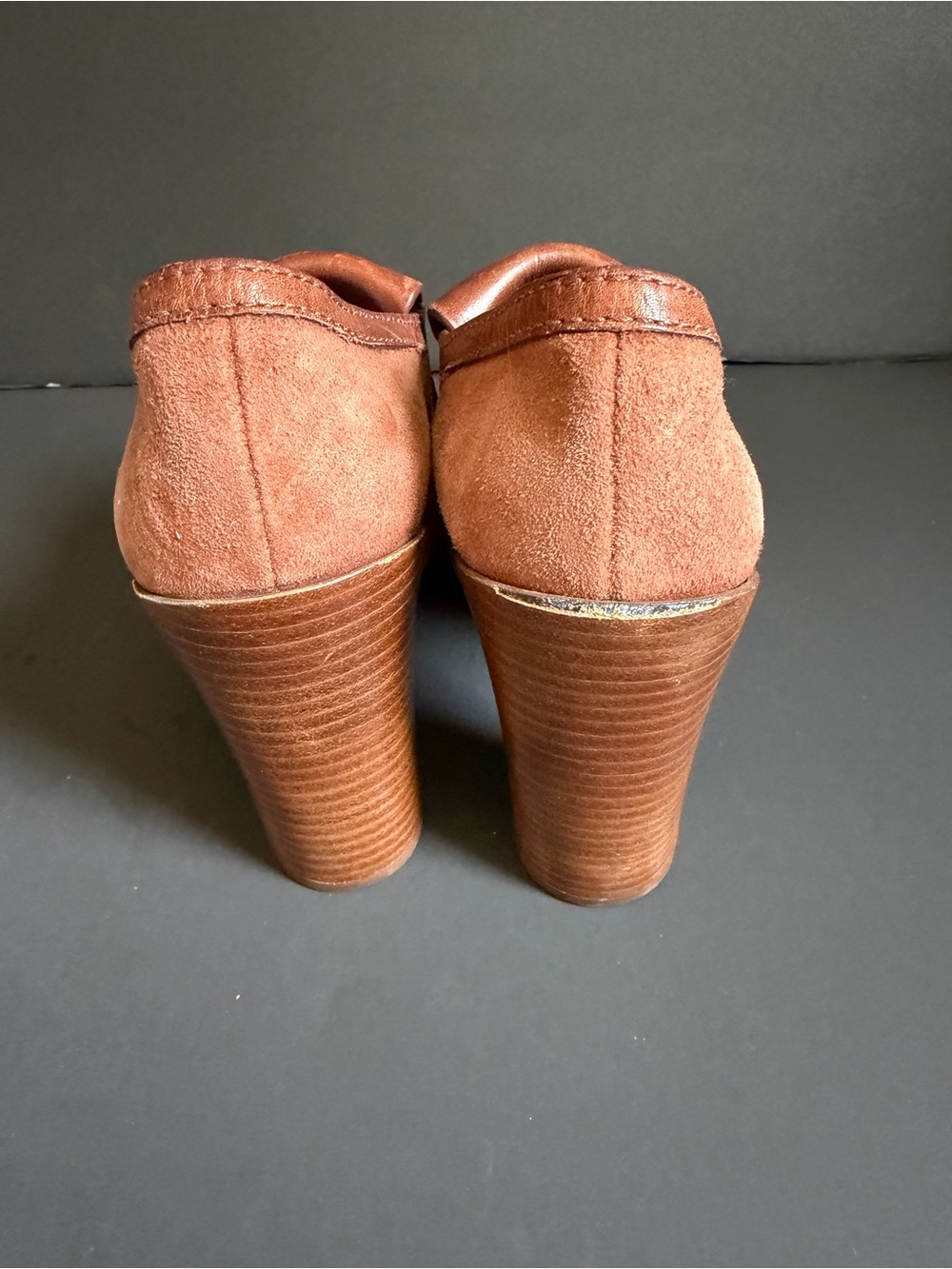 Tory Burch Suede and Leather Tassel Block Heel Loafers in Cognac - Picture 3 of 6